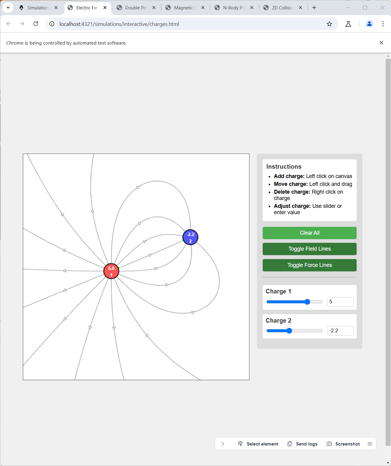 Preview of electric charges simulation
