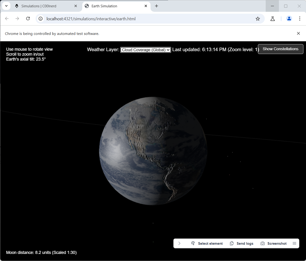 Preview of Earth orbital simulation
