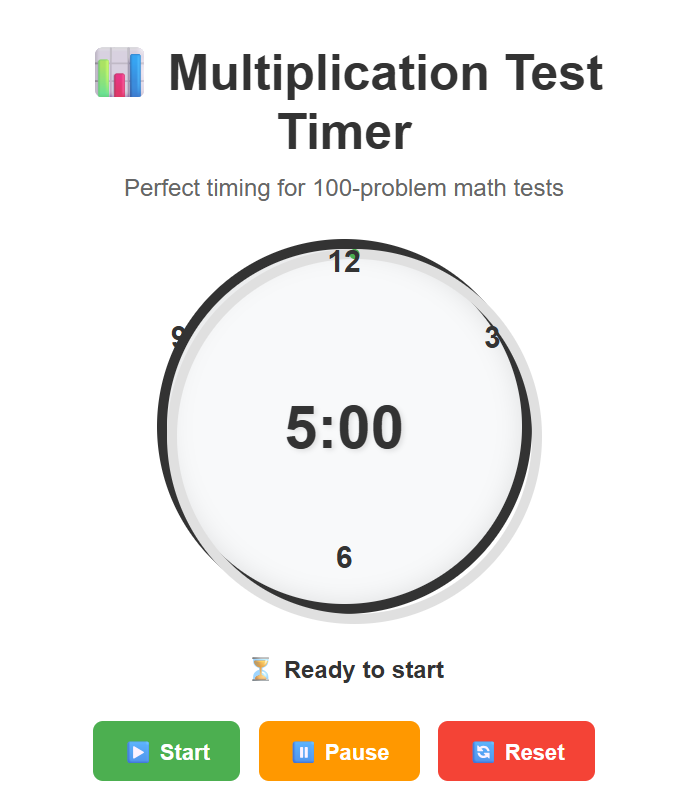 Preview of Multiplication Test Timer with clock face and controls