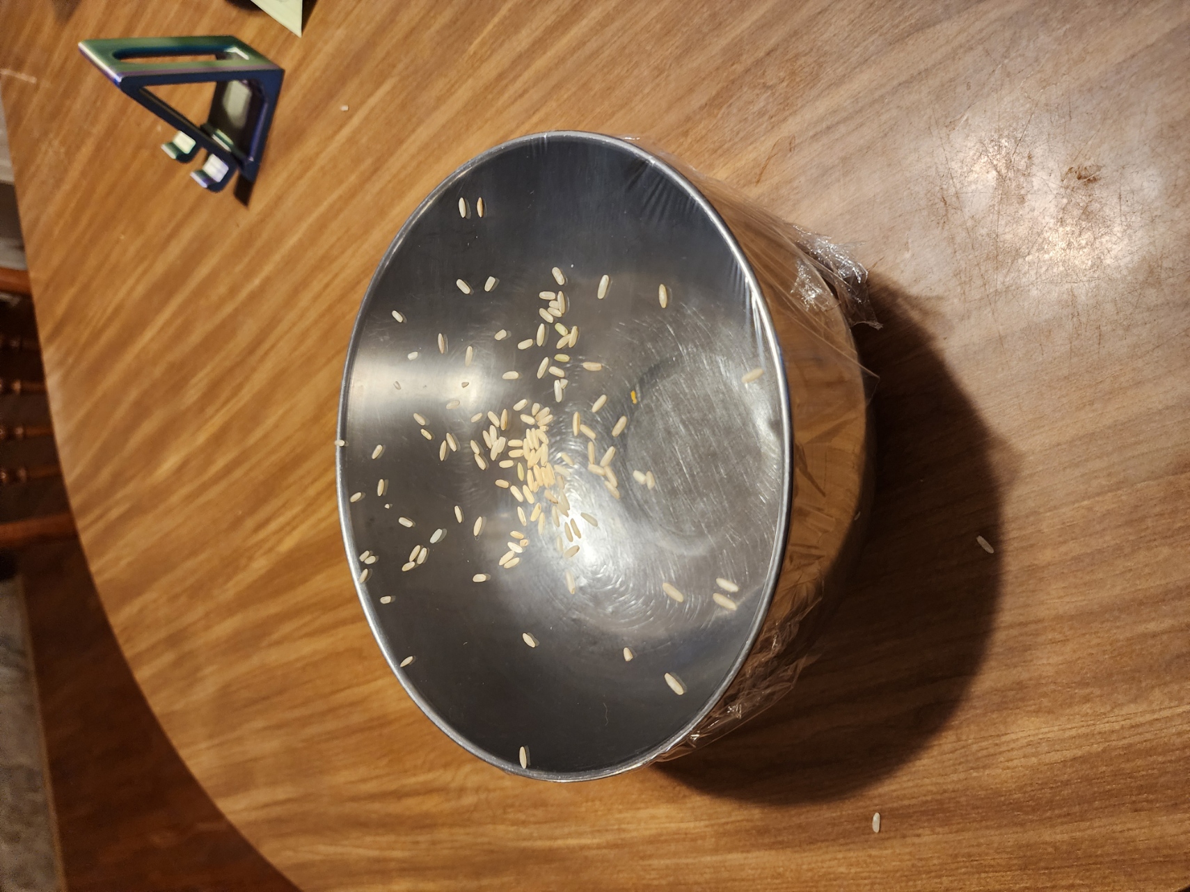 Rice grains on plastic wrap